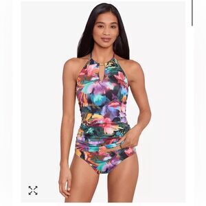 NWT Lauren Ralph Lauren High Neck Printed Halterkini Top
